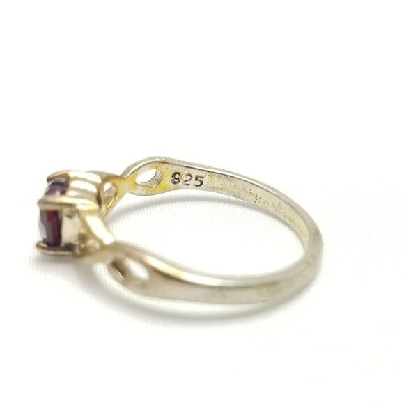 Vintage Sterling Silver Red Heart Shape Rhinestone Solitaire Ring, Size 7 - Picture 4 of 10
